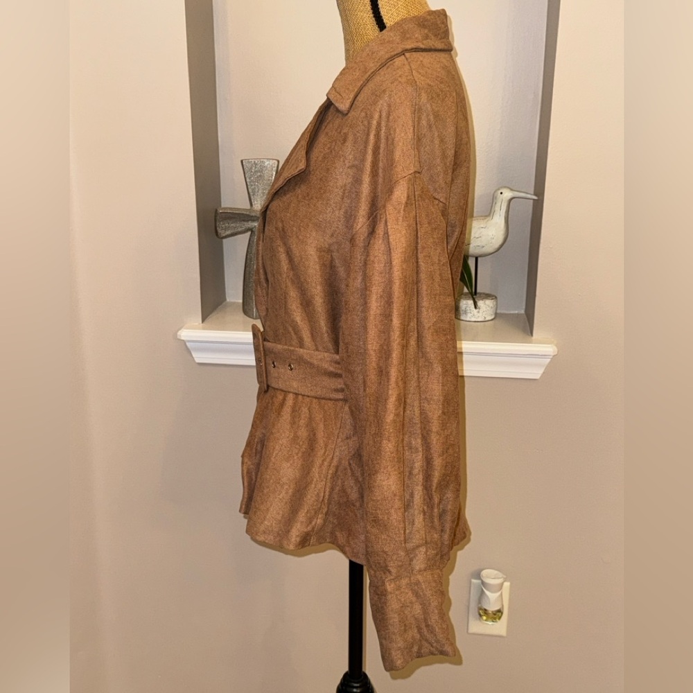 12th Tribe Russet Brown Balloon sleeve belted Western Earth tone blazer jacket M - Picture 6 of 9